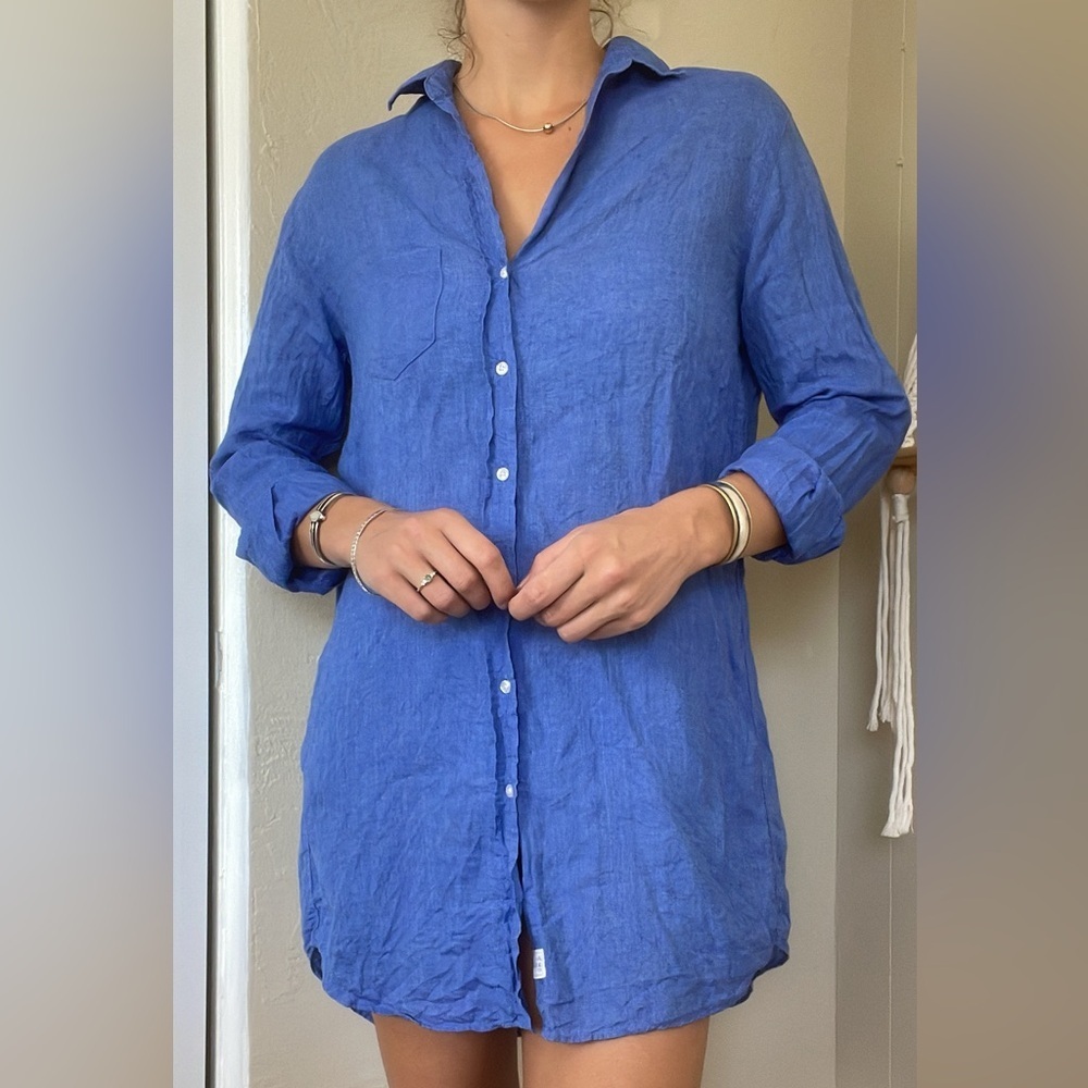Frank & Eileen Linen Mary Button Down Long Sleeve Shirtdress Indigo Blue Small - Picture 12 of 13